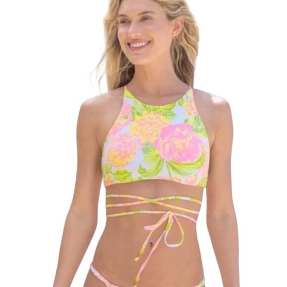 Maaji Reversible Floral Print High-Neck Bikini Top With Strappy Back For Women M - Picture 1 of 7